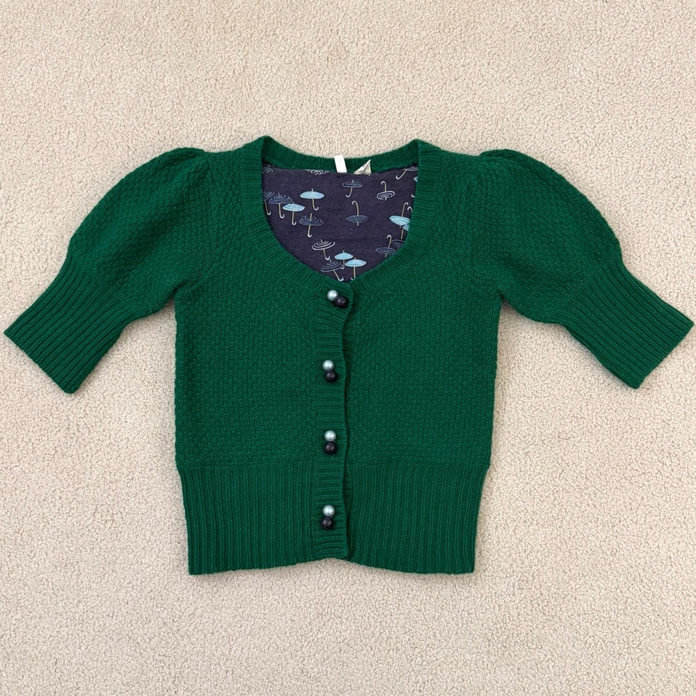 Anthropologie MOTH Green Wool Blend Short Sleeve Sweater